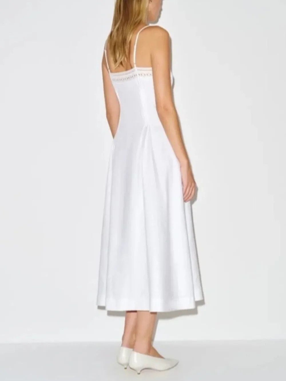 NEW Reformation Pomona Linen Lace Trim Midi Dress White | US 6 UK 10 - Picture 4 of 13